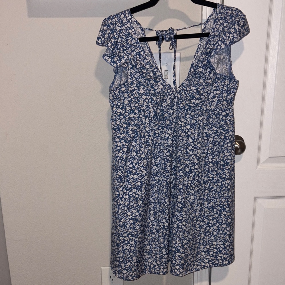 Blue Floral Open Back Dress